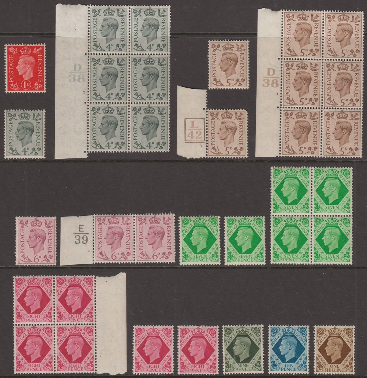 King George VI 1937-47 Part Set to 1sh Mint inc several blocks