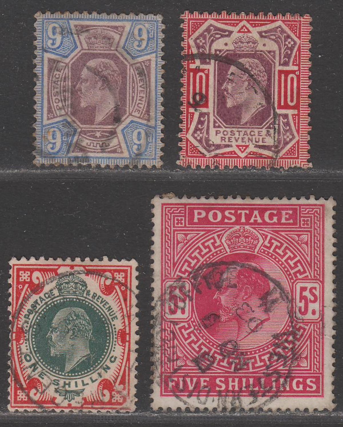 King Edward VII 1902-11 9d, 10d, 1sh, 5sh Used