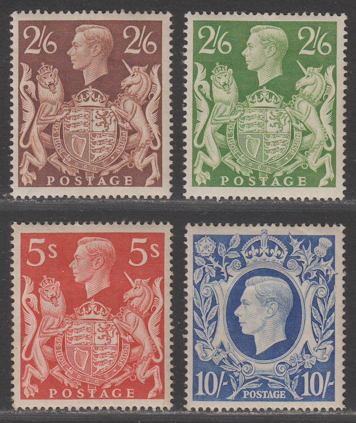King George VI 1939-48 High Values Part Set to 10sh Mint cat £180 gum toning