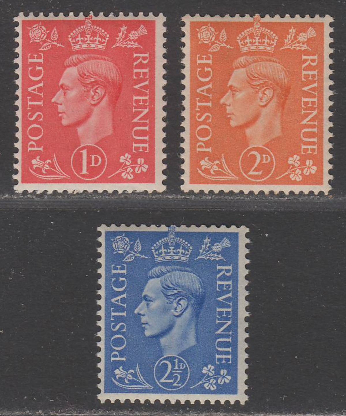 King George VI 1942 Pale Colours 1d, 2d, 2½d Wmk Sideways Mint cat £48