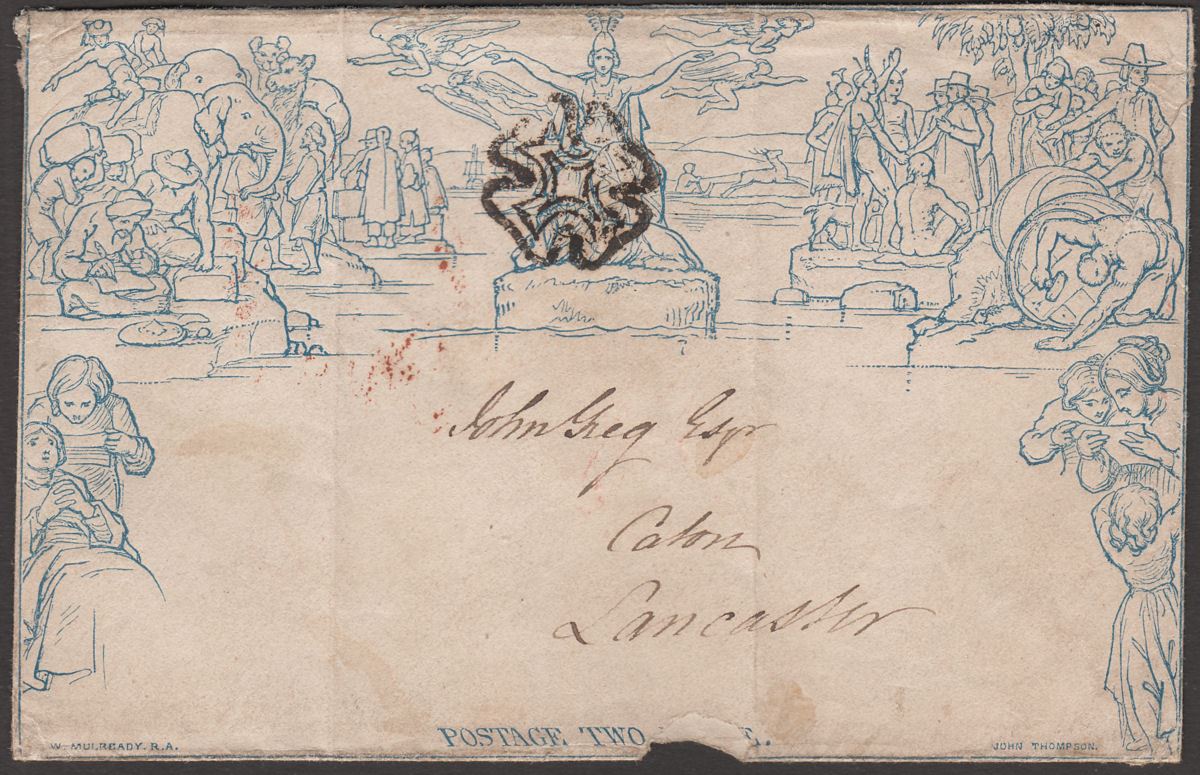 QV 1840 2d Blue Mulready Envelope Used with Black Maltese Cross cat £2500