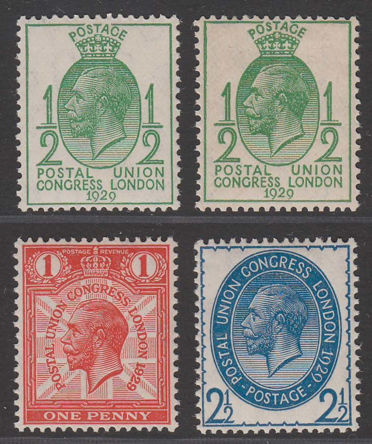 KGV 1929 Ninth UPU Congress Set to 2½d Mint inc watermark inverted ½d