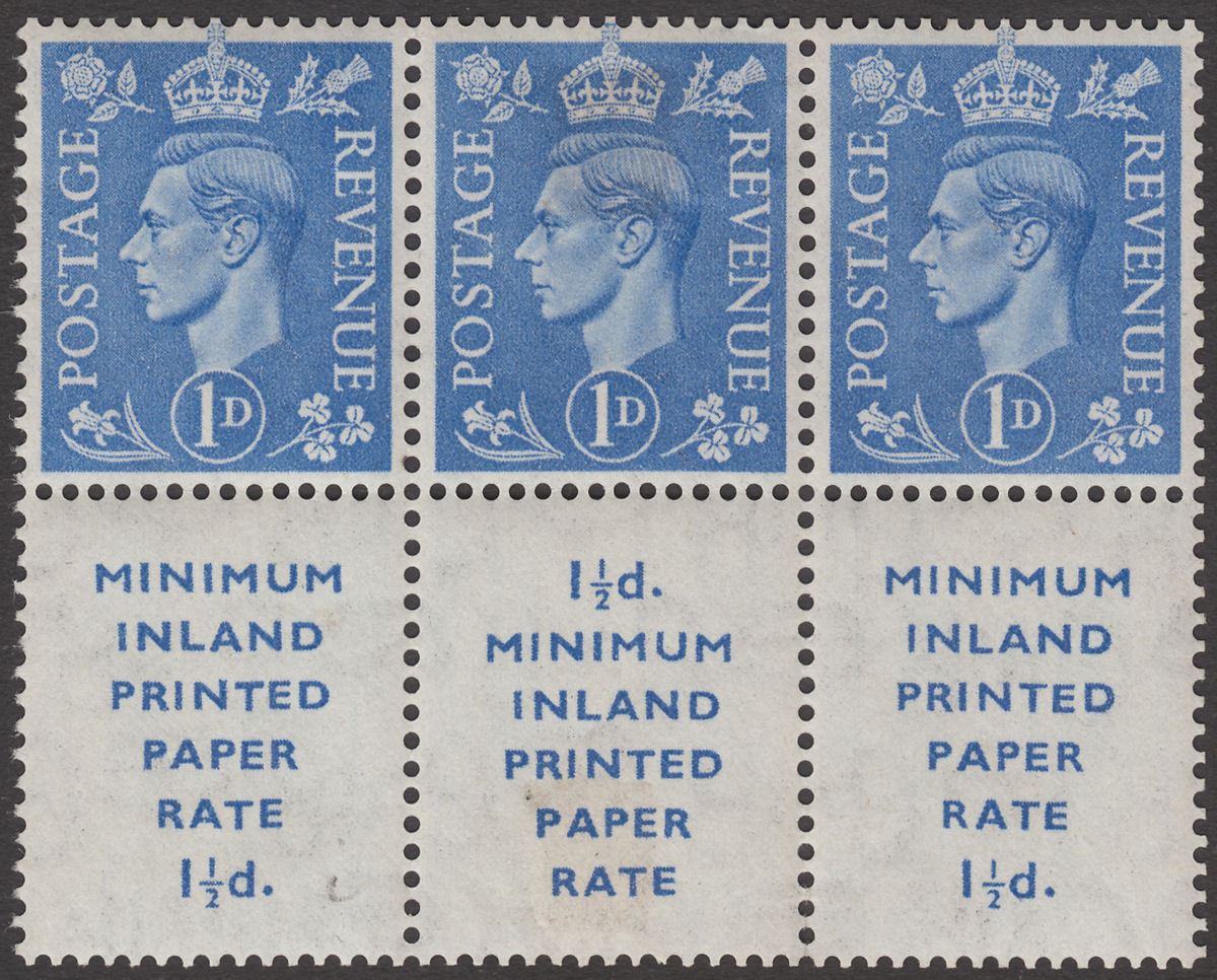 King VI 1952 1d Light Ultramarine Booklet Pane Mint SG504dw cat