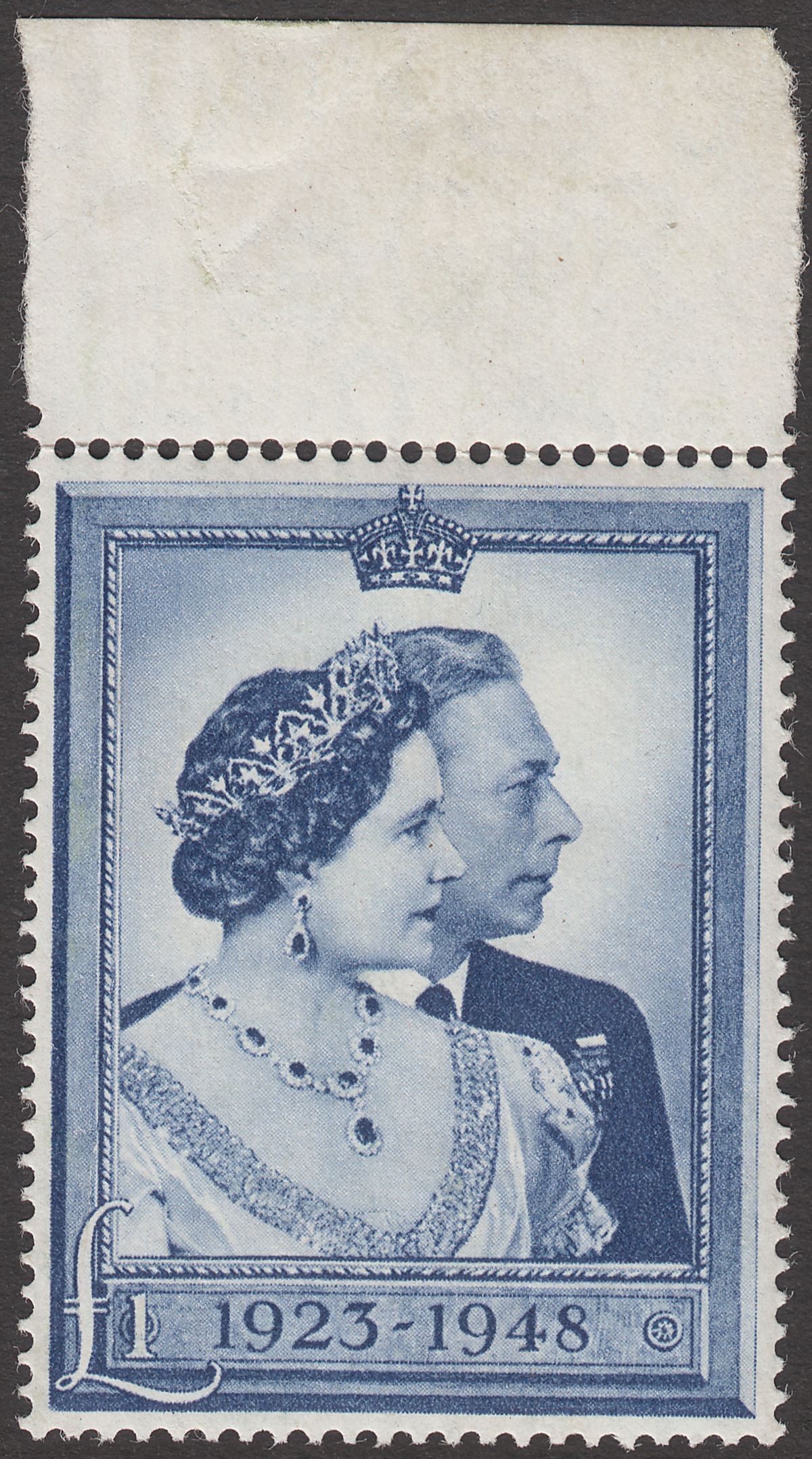 King George VI 1948 Royal Silver Wedding £1 Blue Mint SG494 cat £40 crease