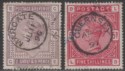 Click for more photos and details Queen Victoria 1890 2sh6d Lilac, 5sh Rose Used SG178 SG180 cat £400 faults