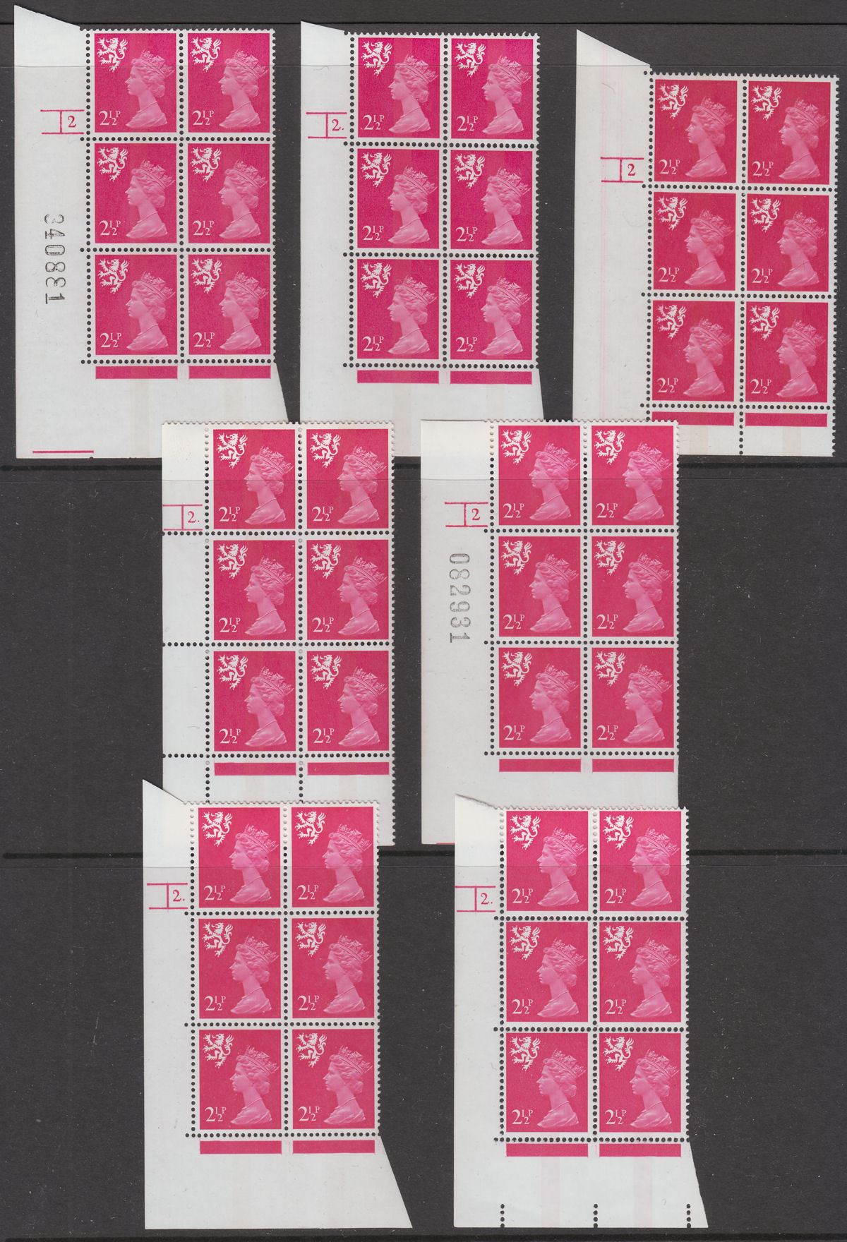 QEII 1971 Scottish Regional Machin 2½p Cylinder Numbers Block Selection Mint