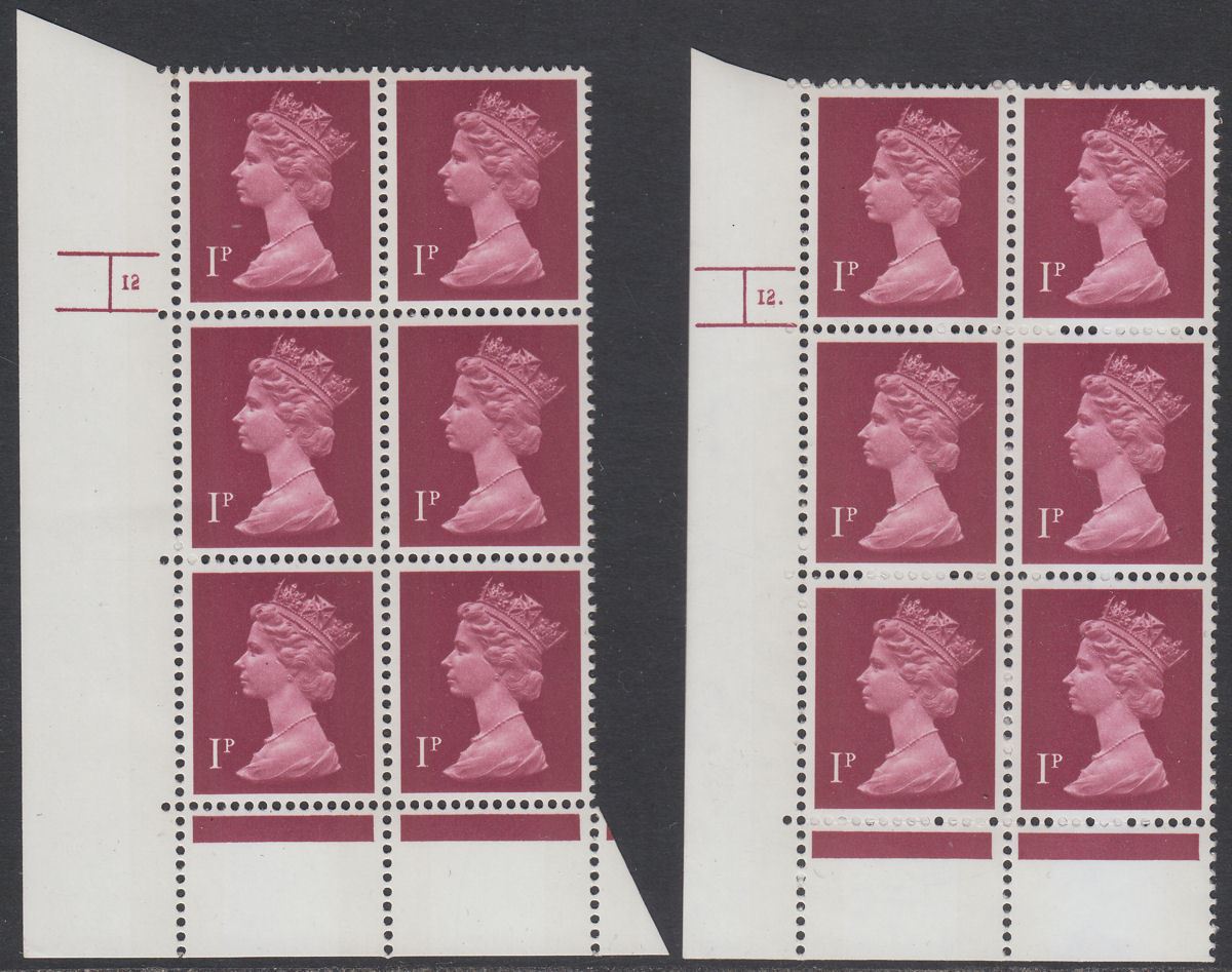 QEII 1973 Machin 1p Dot + No Dot Cylinder 12 Phos 30 Blocks Mint SG U59 cat £60