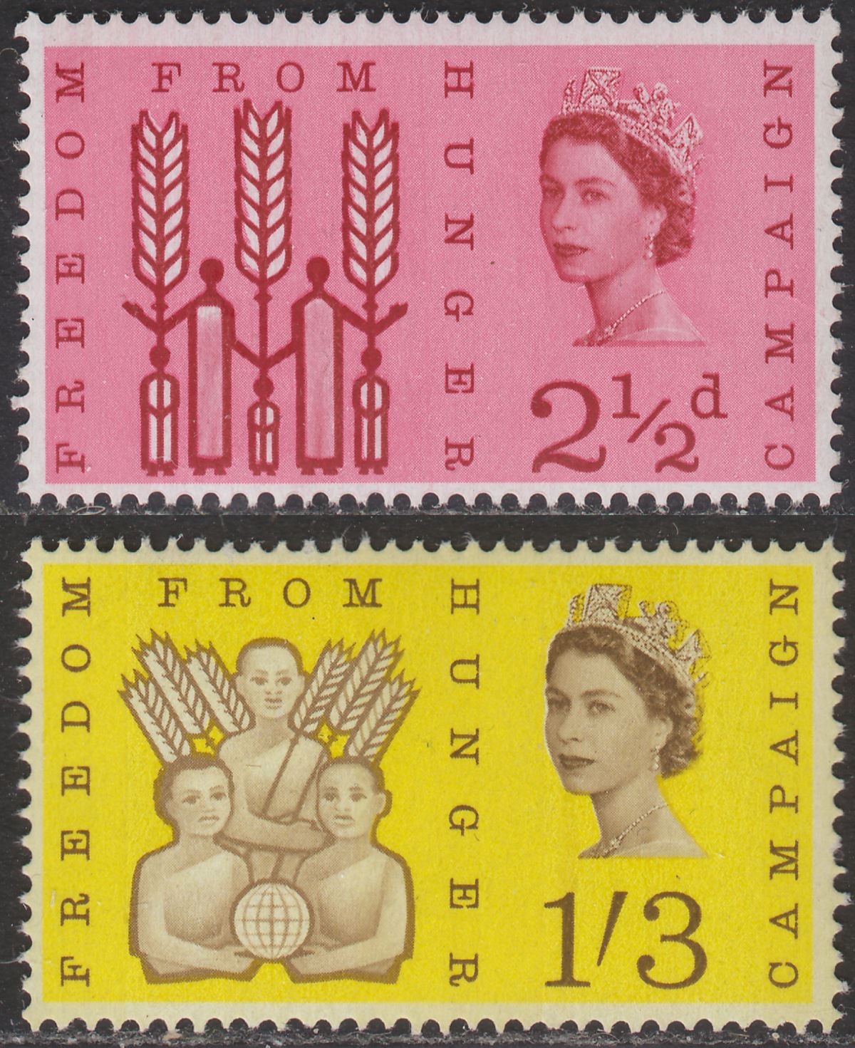 QEII 1963 Freedom from Hunger Phosphor 2½d, 1sh3d Mint SG634p-635p c £33