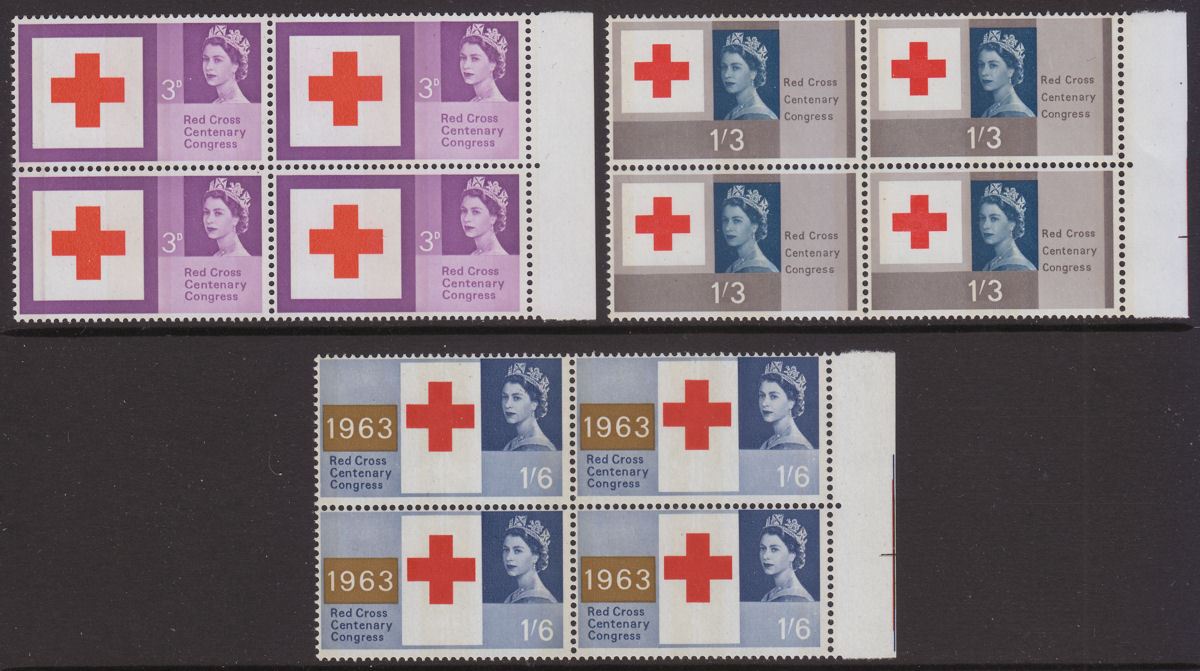 QEII 1963 Red Cross Centenary Congress Phosphor Block Set Mint SG642p-644p c£260