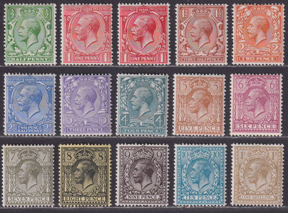 King George V 1912-24 wmk Royal Cypher Part Set to 1sh Mint cat £200