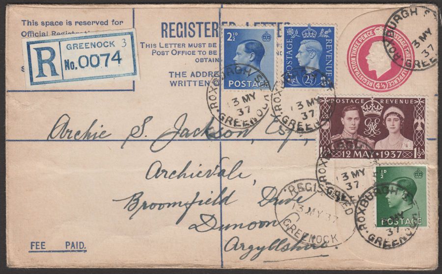 King VKing VI 1937 Three Reigns Regd Post Stat First Day