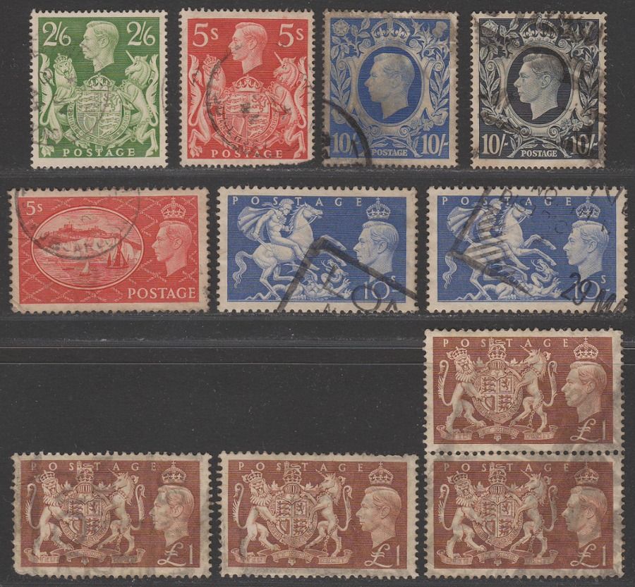 King VI 193951 High Values Selection to £1 Used some faults
