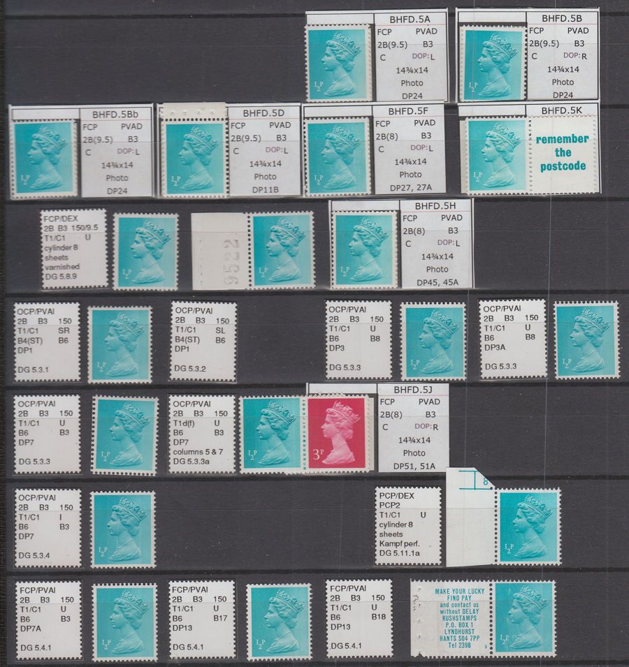 QEII 1971-80 Specialised Machin ½p Turquoise-Blue Collectn Mint 67 stamps Deegam