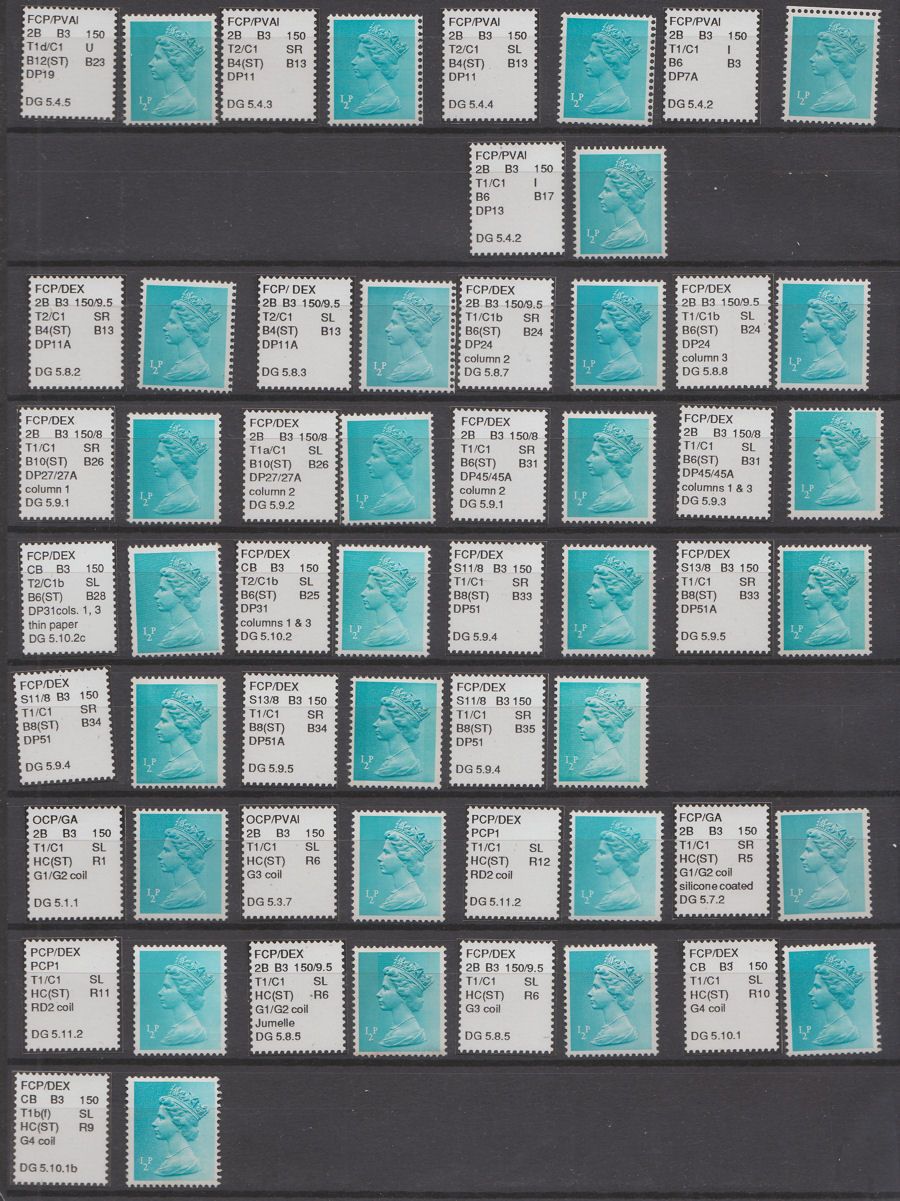 QEII 1971-80 Specialised Machin ½p Turquoise-Blue Collectn Mint 67 stamps Deegam