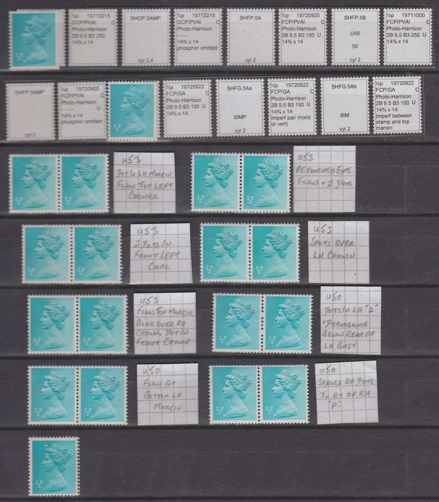 QEII 1971-80 Specialised Machin ½p Turquoise-Blue Collectn Mint 67 stamps Deegam