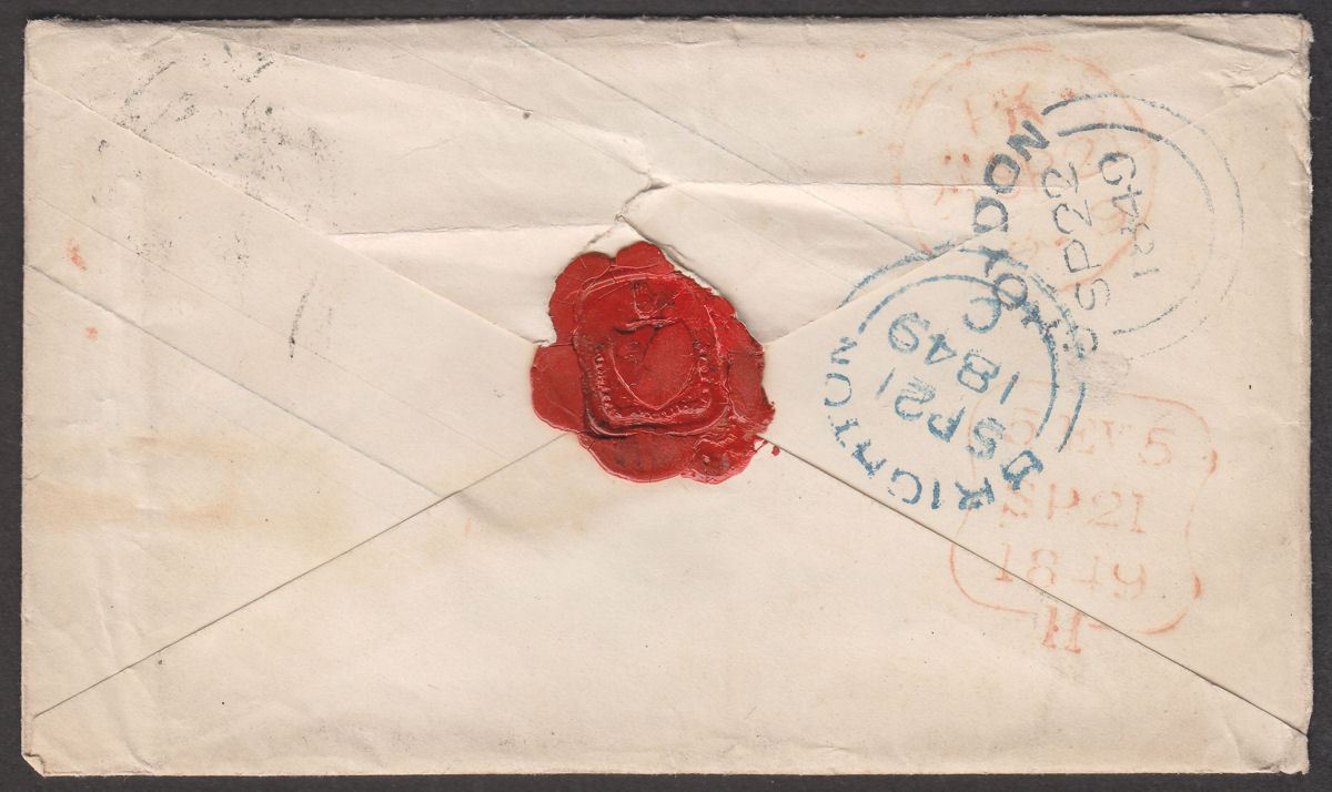 Queen Victoria 1849 1d Postal Stationery Cover Used Brighton to Croydon