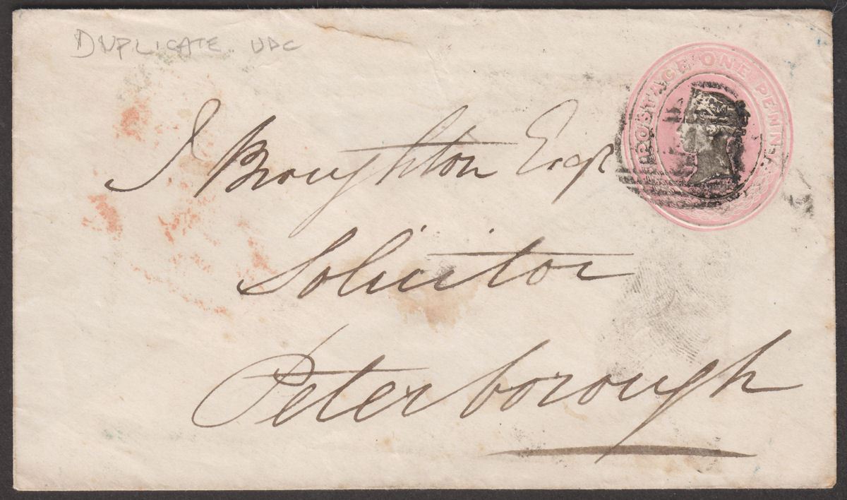 Queen Victoria 1851 1d Postal Stationery Cover Used to Peterborough w BILLESDON