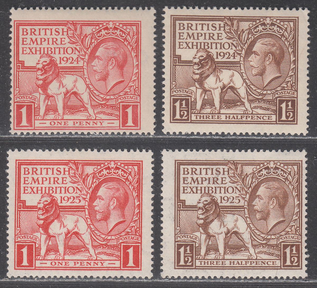 KGV 1924-25 British Empire Exhibition 1d, 1½d UM Mint SG430-433 cat £115 as UM