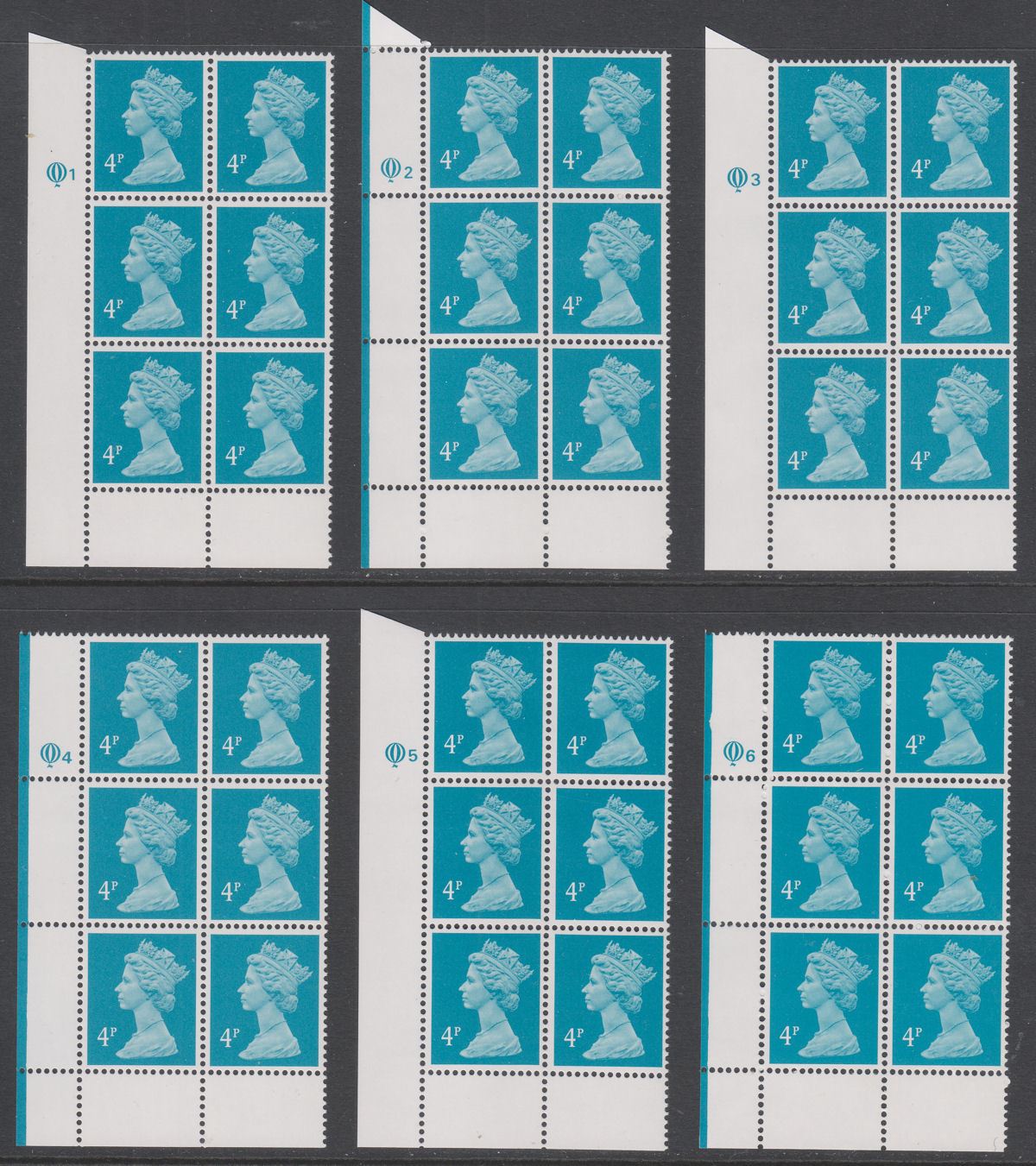 QEII 1986 Machin 4p Questa Litho Cylinder 1 - 6 Blocks of 6 Mint SG UG14