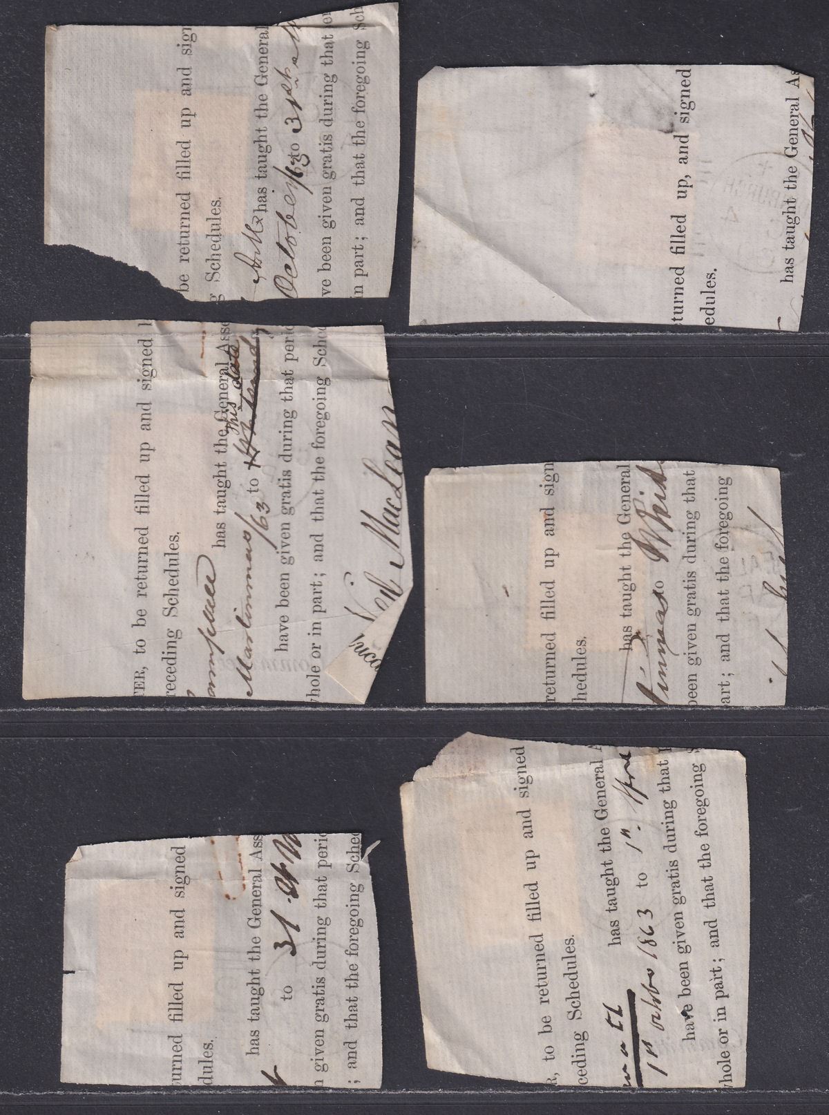 QV 1860-64 1d Used w EDINBURGH, ELGIN, FALKIRK, GLASGOW, GOLSPIE, LAIRG Pmks