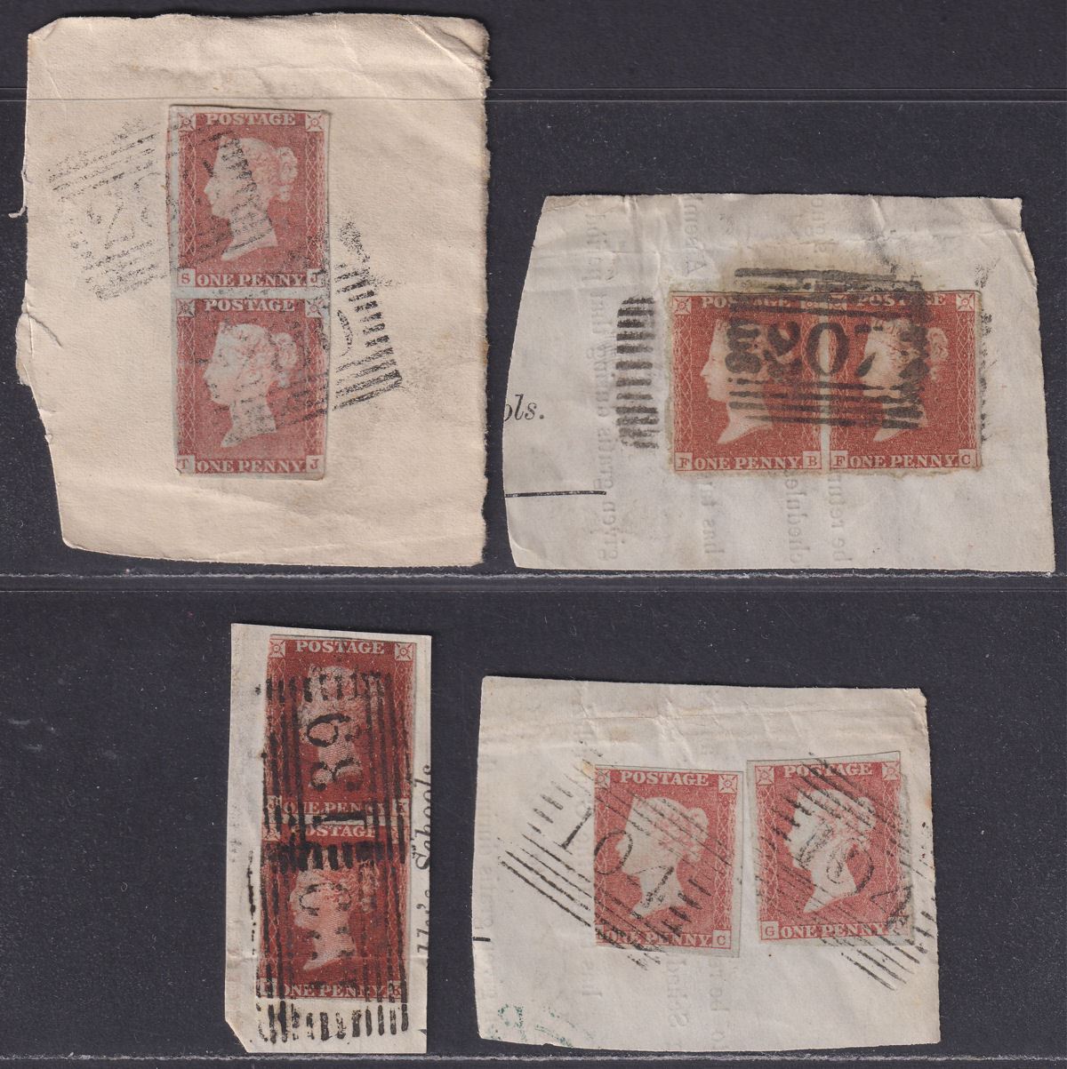 Queen Victoria 1841 1d Red Imperf Selection Used on Pieces w Numeral Postmarks