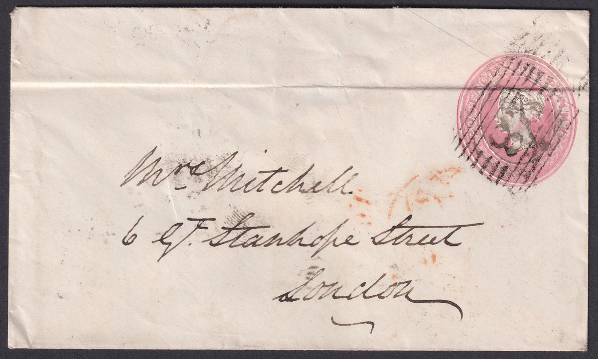 QV 1855 1d Postal Stationery Cover Used Ayton to London with Numeral 28 Postmark