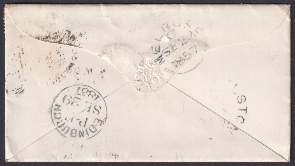 Queen Victoria 1857 1d Red Used Cover Scarborough 693 Duplex to Earlston