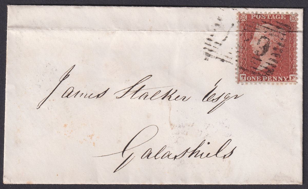 Queen Victoria 1855 1d Red Used Cover Numeral 129 Earlston to Galashiels