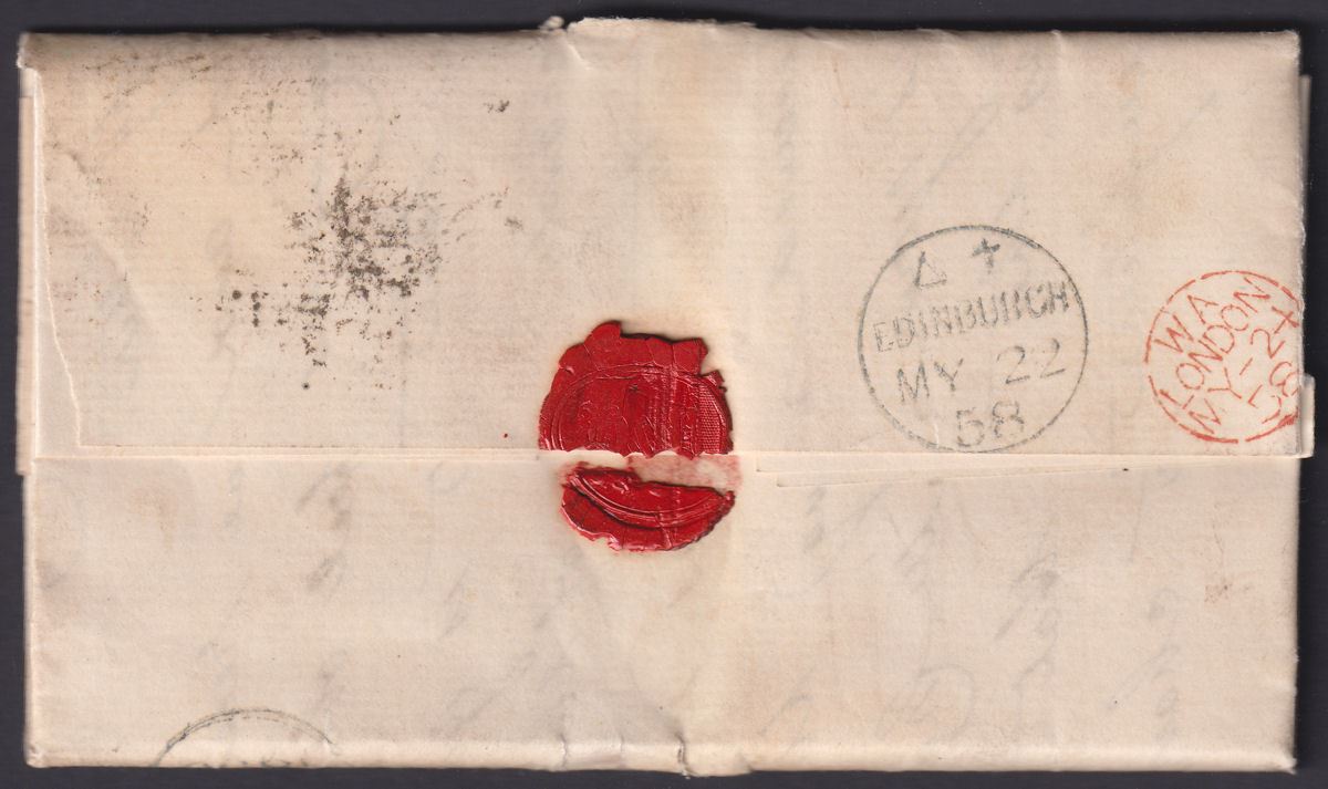 Queen Victoria 1858 1d Red x 2 Used on Redirected Entire London to Earlston