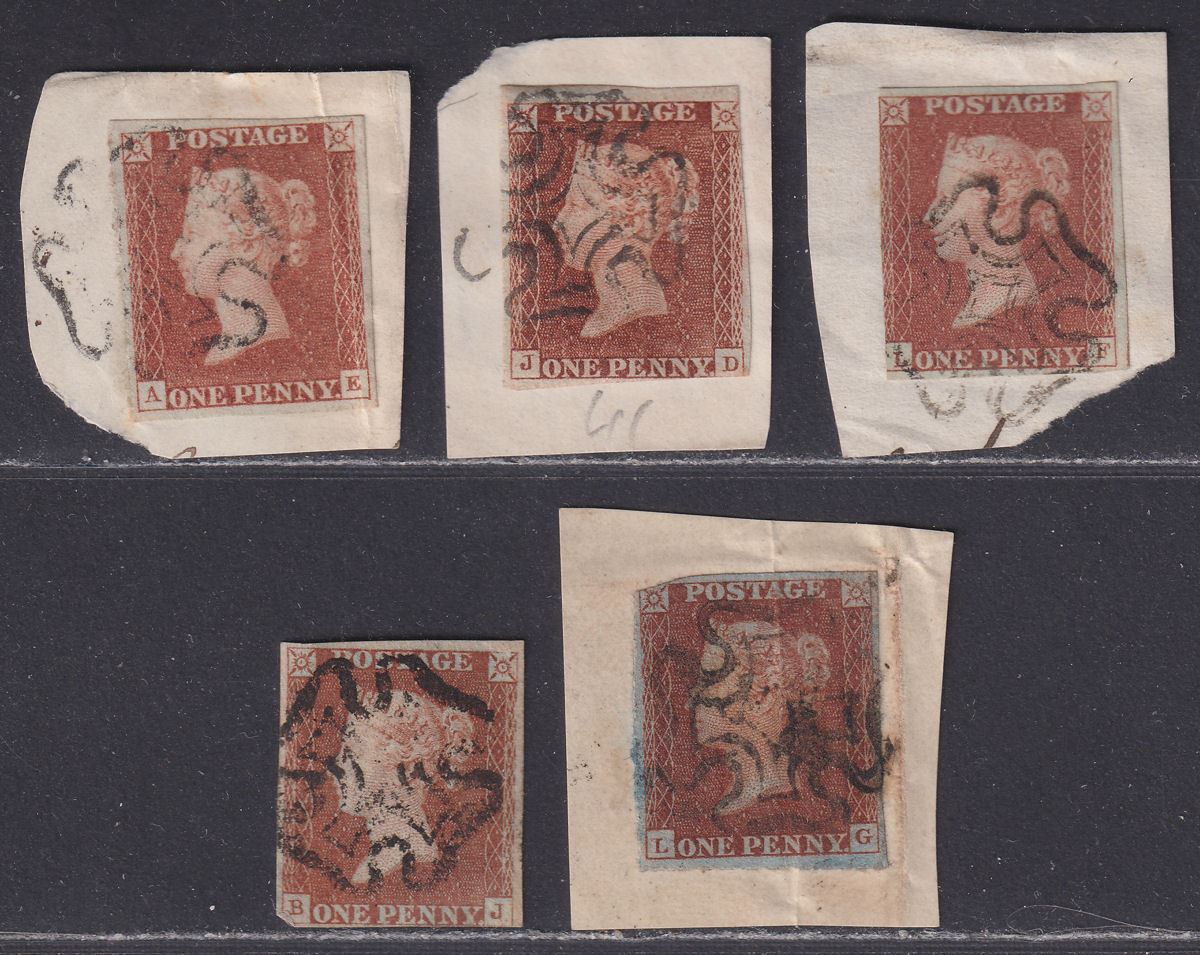 Queen Victoria 1841 1d Red Imperf Selection Used with Maltese Cross Cancels