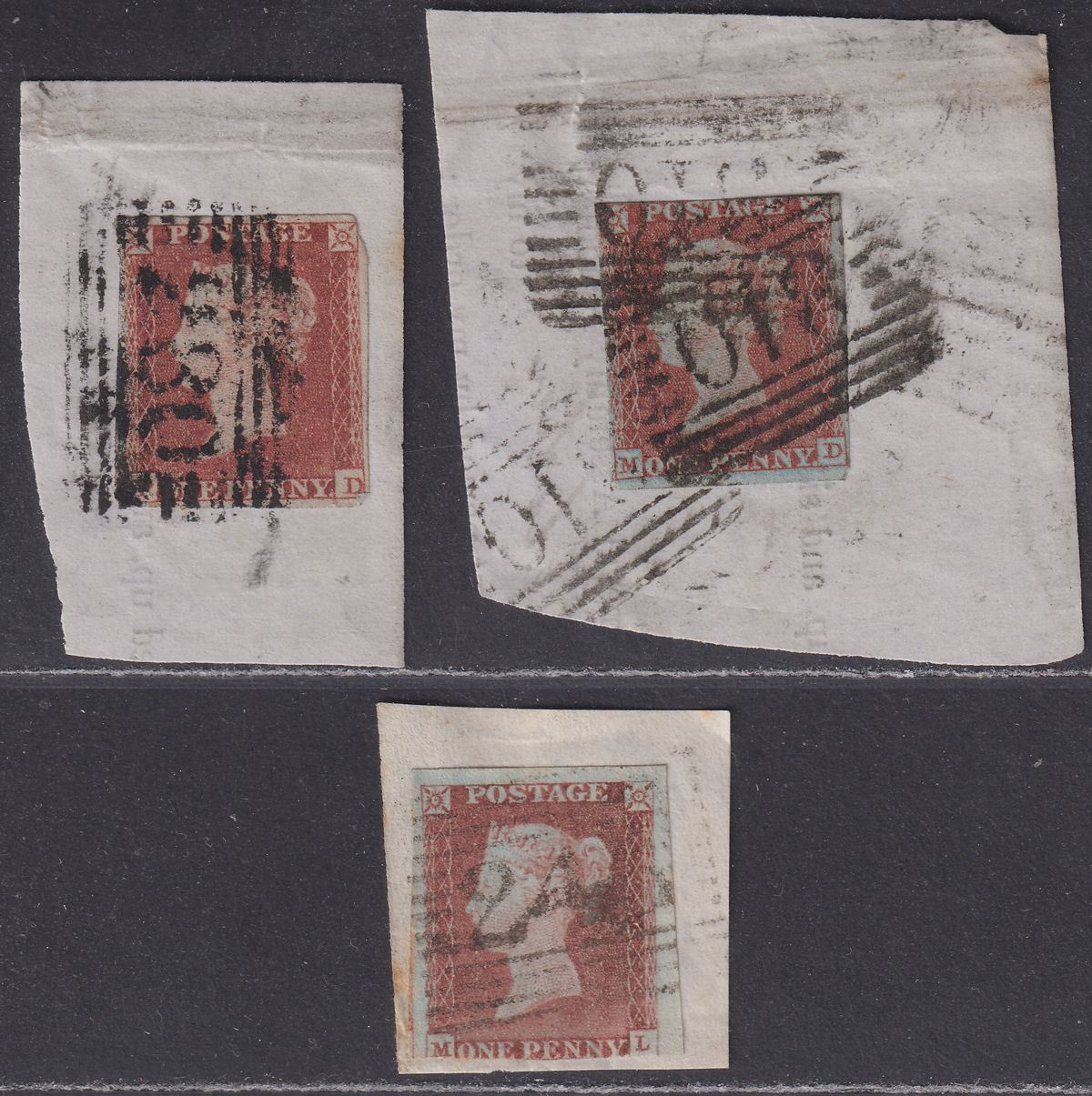 Queen Victoria 1841 1d Red Imperf Selection Used on Pieces w Numeral Postmarks