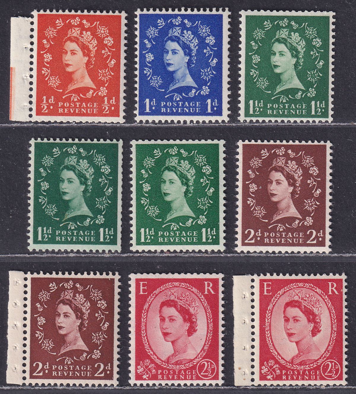 Queen Elizabeth II 1952-54 Tudor Crown Set to 2½d Watermark Varieties Mint