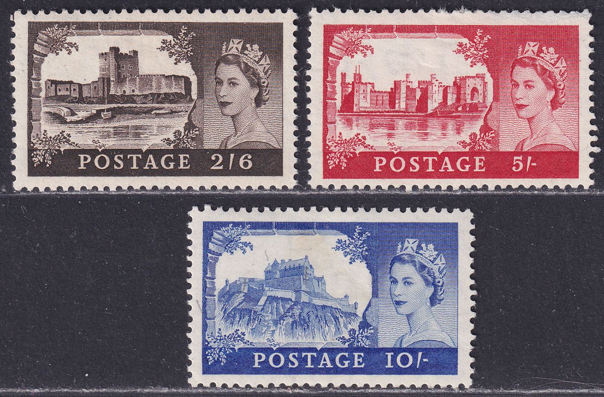 Queen Elizabeth II 1955 Castles Set to 10sh Mint SG536-538 with FAULTS