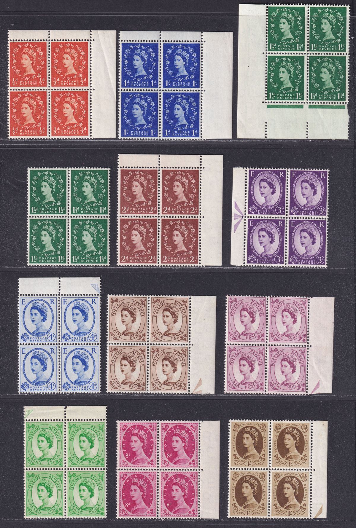 Queen Elizabeth II 1955-58 St Edwards Crown Part Block Set to 1sh Mint