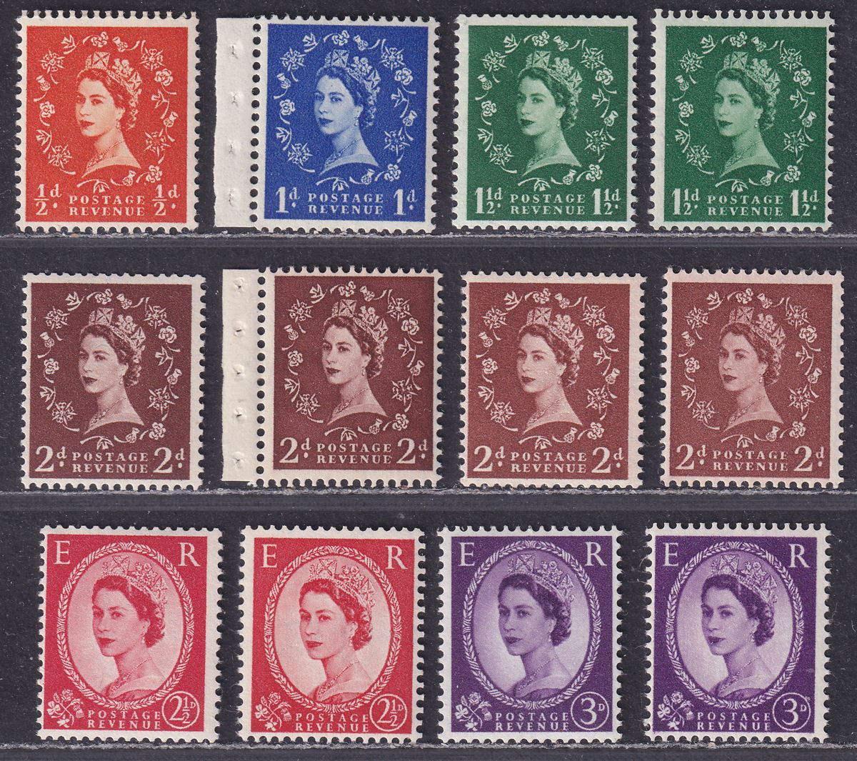 Queen Elizabeth II 1955-58 St Edwards Crown Set to 3d Watermark Varieties Mint