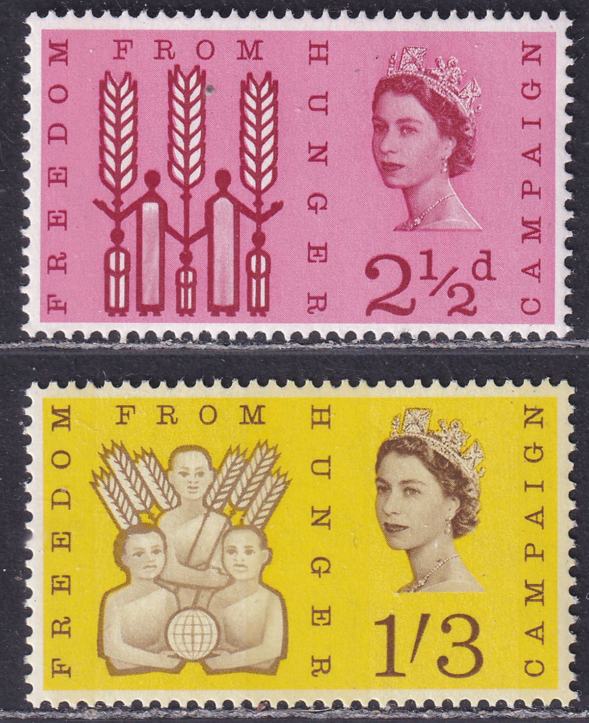 QEII 1963 Freedom from Hunger Phosphor 2½d, 1sh3d UM Mint SG634p-635p cat £33