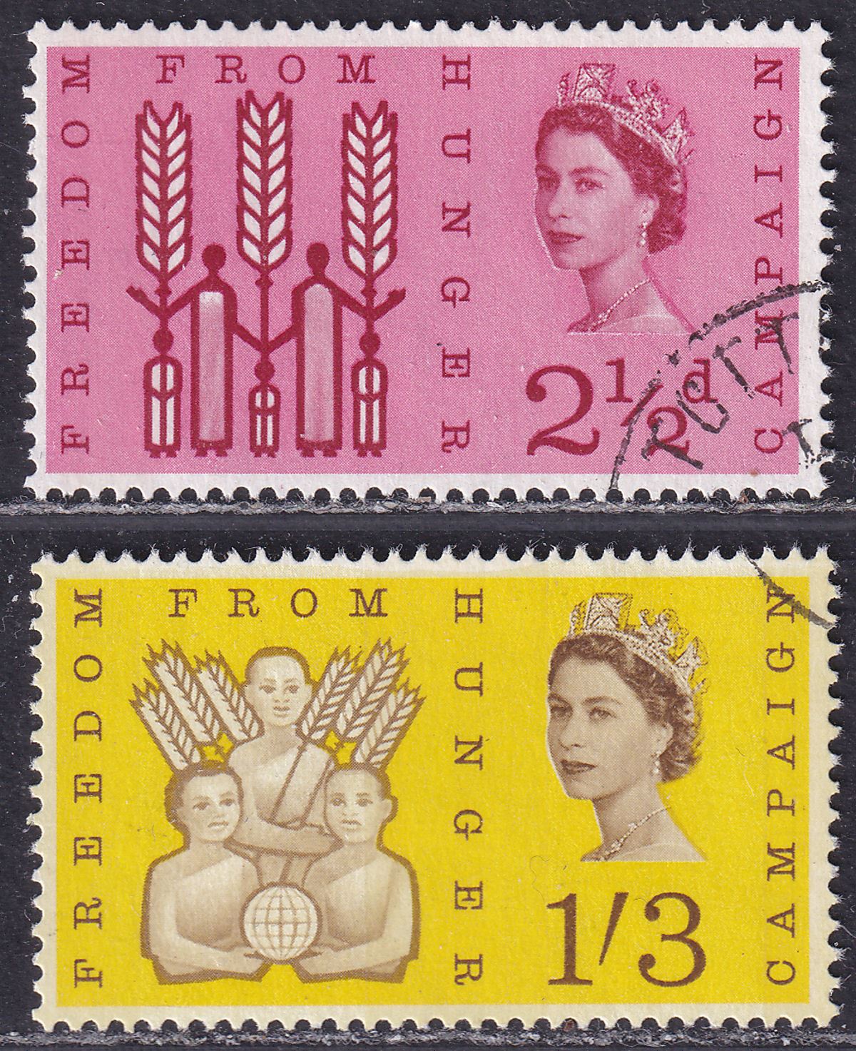 QEII 1963 Freedom from Hunger Phosphor 2½d, 1sh3d Used SG634p-635p cat £24
