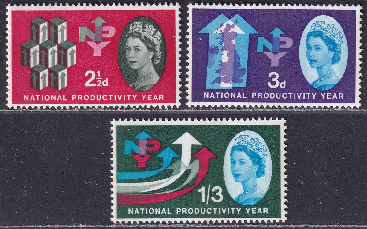 QEII 1962 National Productivity Year Phosphor Set UM Mint SG631p-633p cat £35