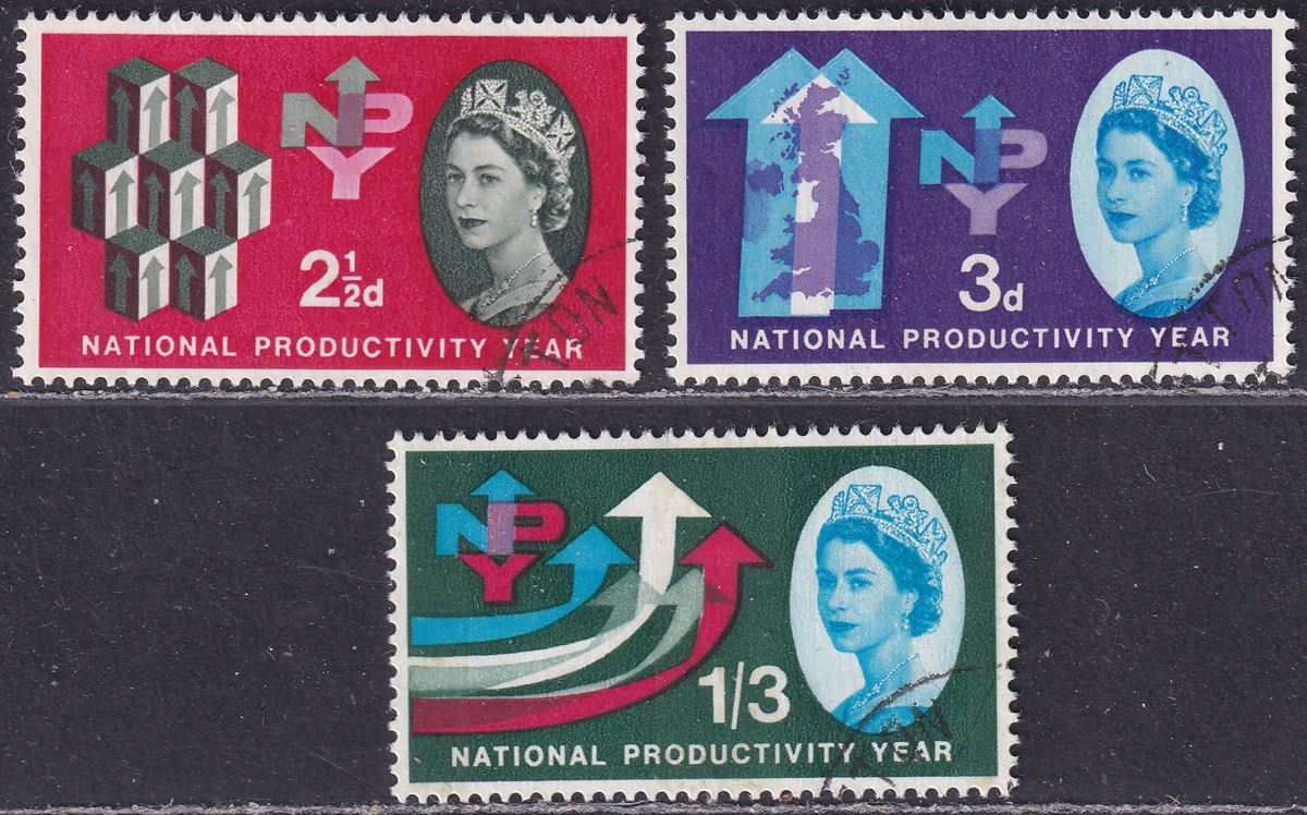 QEII 1962 National Productivity Year Phosphor Set Used SG631p-633p cat £22