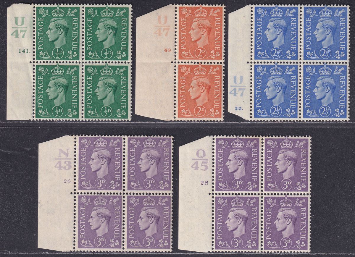 King George VI 1941 ½d, 2d, 2½d, 3d Control Pair / Blocks of 4 Mint