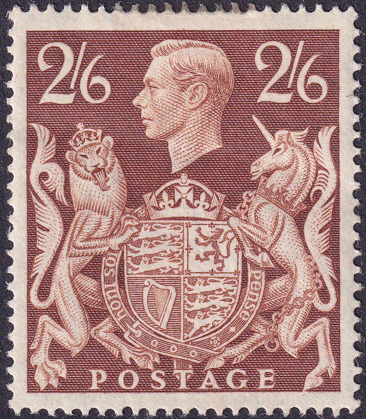 King George VI 1939 2sh6d Brown Mint SG476 cat £100 with top perf staining