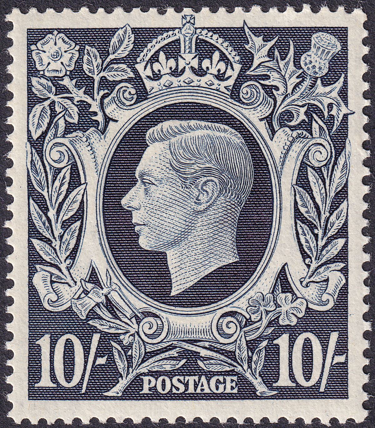 King George VI 1939 10sh Dark Blue Mint SG478 cat £260