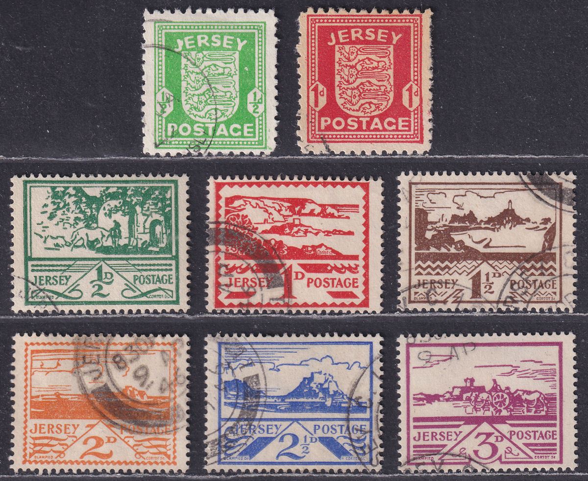 Jersey 1941-44 KGVI War Occupation Selection to 3d Used SG1-8 cat £32