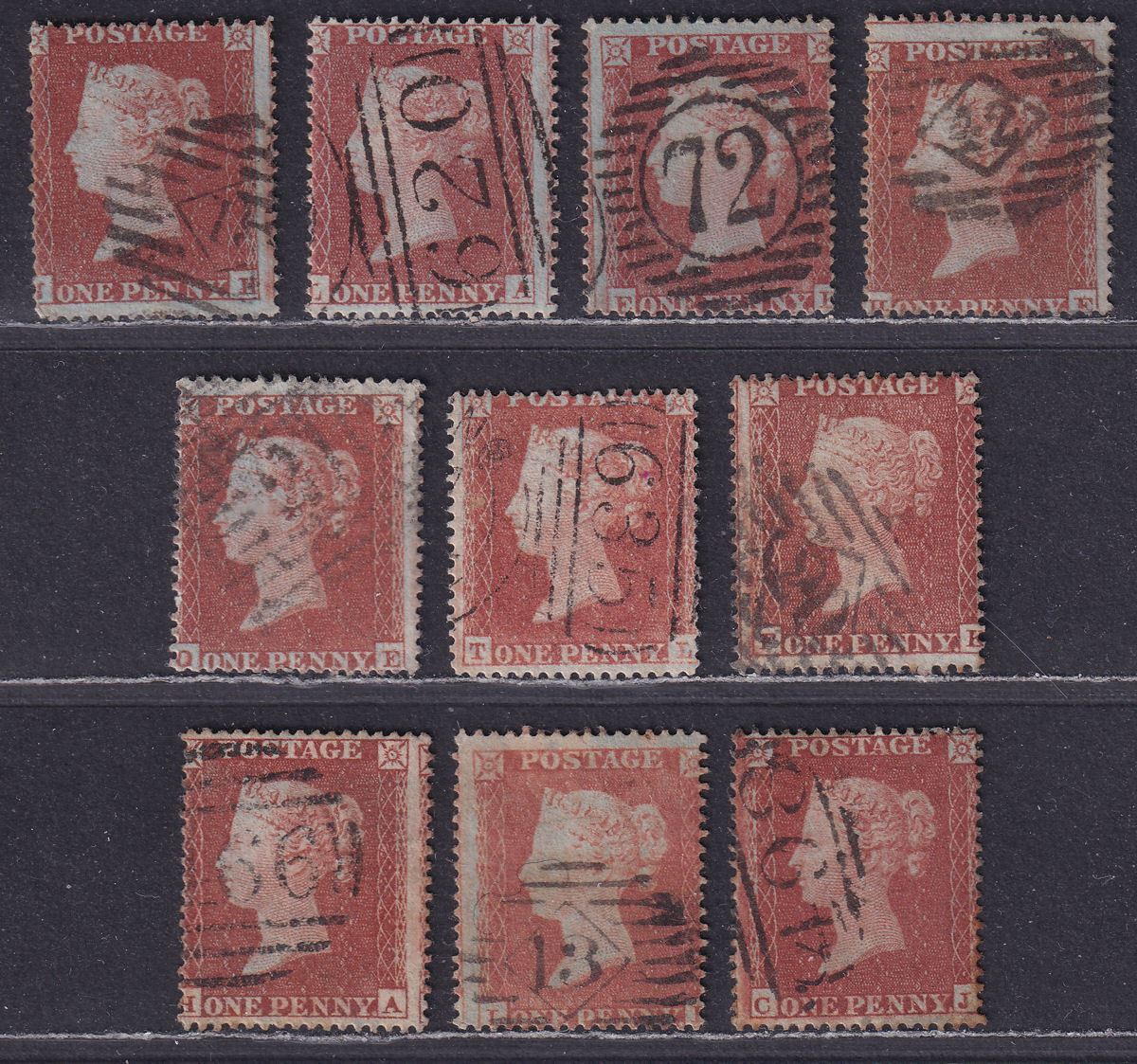 Queen Victoria 1854 1d Red Stars Perf Selection Used