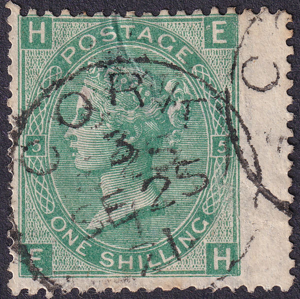 Queen Victoria 1867 1sh Deep Green Plate 5 Used SG115 LARGE THIN