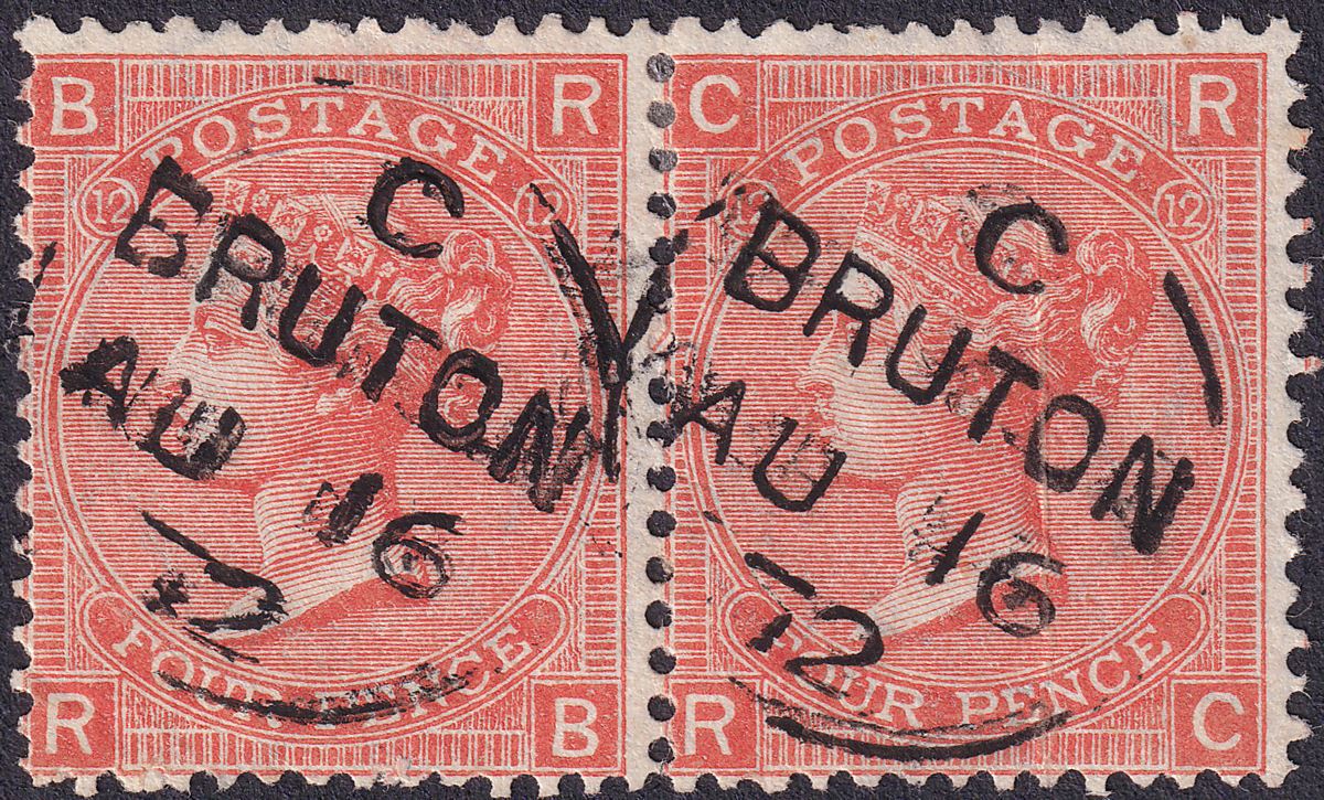 Queen Victoria 1870 4d Vermilion Plate 12 Pair Used SG94 cat £150