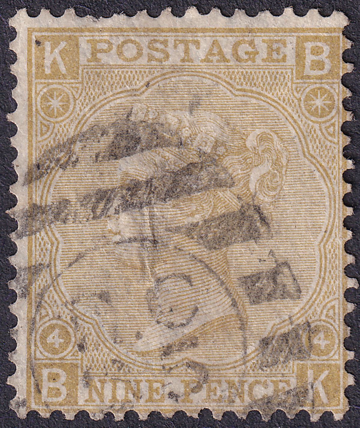 Queen Victoria 1867 9d Straw Plate 4 Used SG110 cat £180 THIN