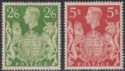 King George VI 1939 2sh6d Yellow-Green, 5sh Red Mint SG476-477 cat £35