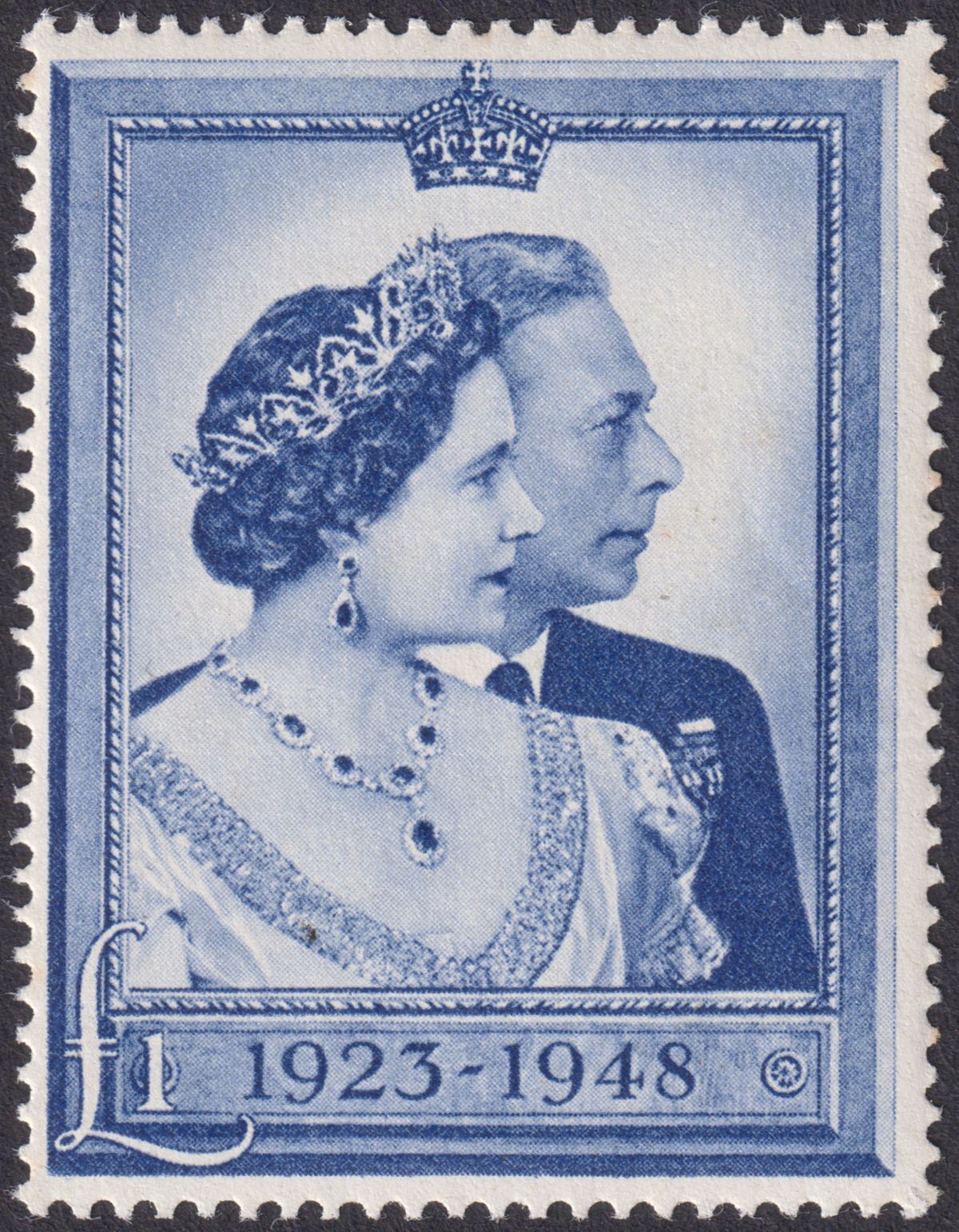 King George VI 1948 Royal Silver Wedding £1 Blue Mint SG494 cat £40 tones