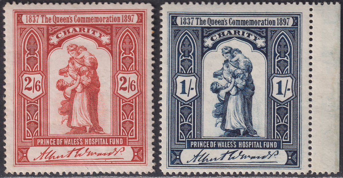 QV 1897 Prince of Wales' Hospital Fund 2sh6d, 1sh Charity Labels Mint